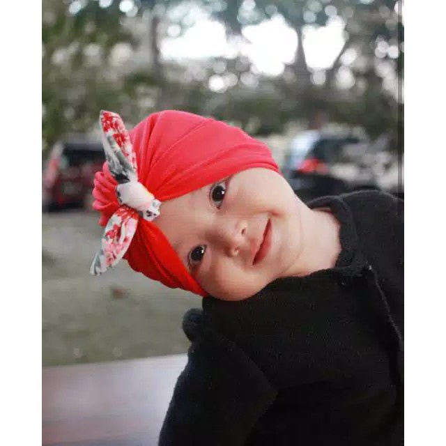 TURBAN BAYI CEWEK PITA KELINCI - Ciput Bayi Cewek Kupluk Warna Polos Model Pita