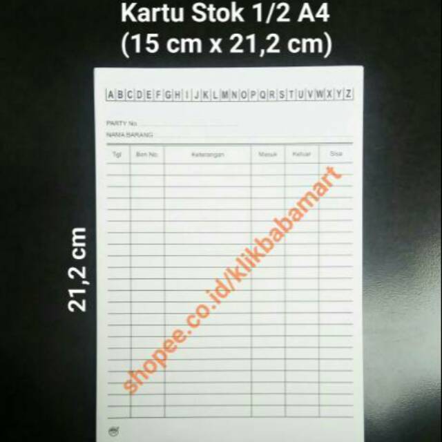 

KARTU STOK STOCK BARANG PERSEDIAAN INVENTORY GUDANG UKURAN 1/2 A4 100 LEMBAR FULL WARNA MIX CAMPUR