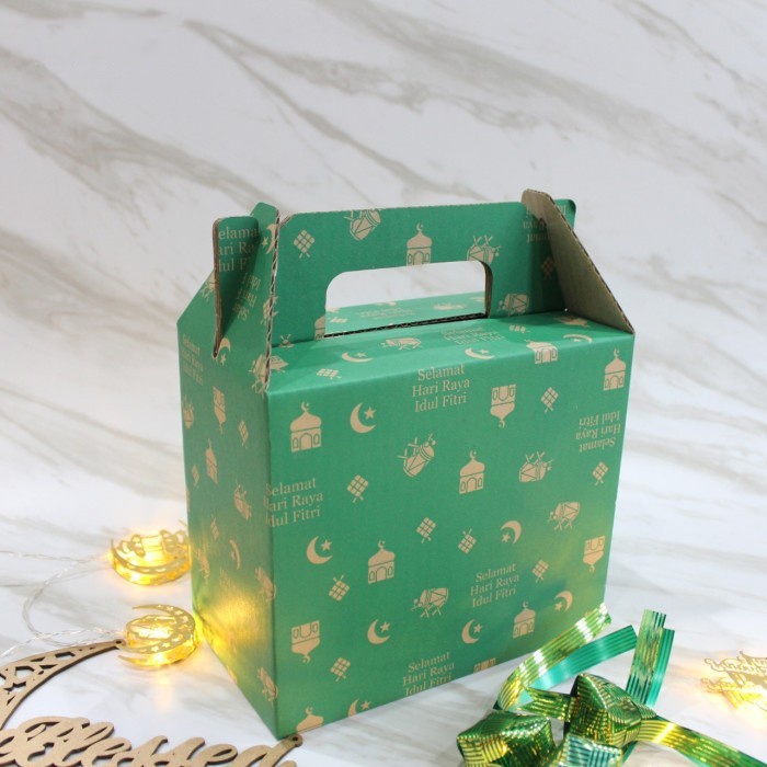 

Dus Jinjing Lebaran Box Packaging Tenteng Idul Fitri kotak hampers kemasan Eid Mubarak Box Kardus Parsel Lebaran 21x12x18 cm
