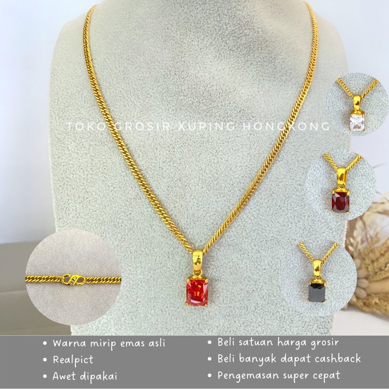 Kalung Rantai Kecil & Liontin Persegi | Kalung & Liontin Permata | Bahan Original Titanium