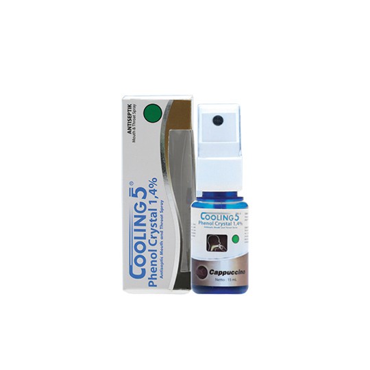 COOLING 5 Phenol Crystal 1,4% 15 ML Varian Cappucinno Cherry - Obat Semprot Mulut Sakit Tenggorokan Panas Dalam