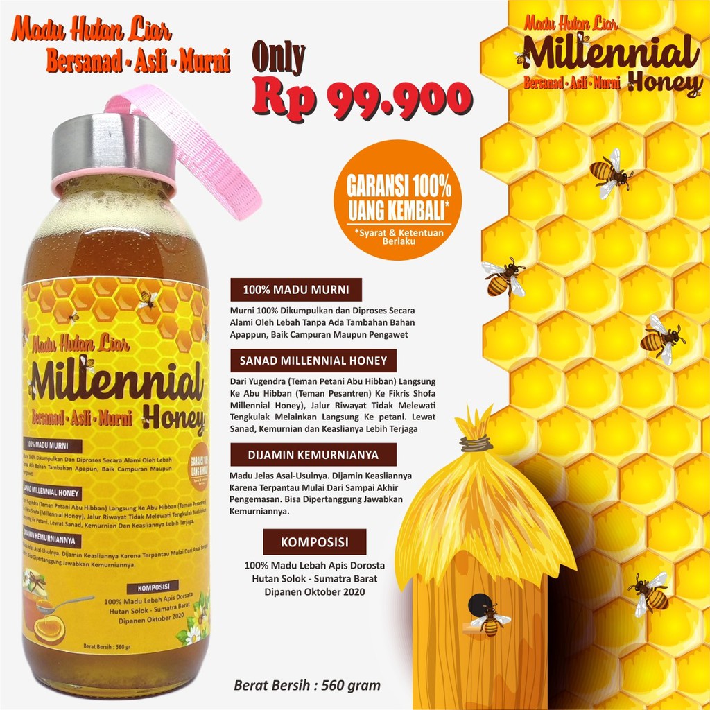 Madu Hutan Sumatra MIllinial Honey / Madu Hutan Alis Garansi 100% Uang Kembali - Berat 560gr -