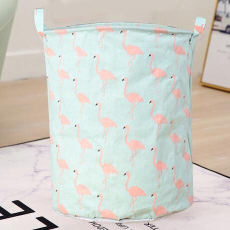 Keranjang Baju Bulat Pakaian Kotor / Laundry Bag Canvas-Green Flaminggo