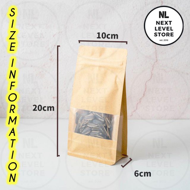 Standing Pouch 10x20+6CM Brown Kraft 8-Seal Shape Design Paper Ziplock