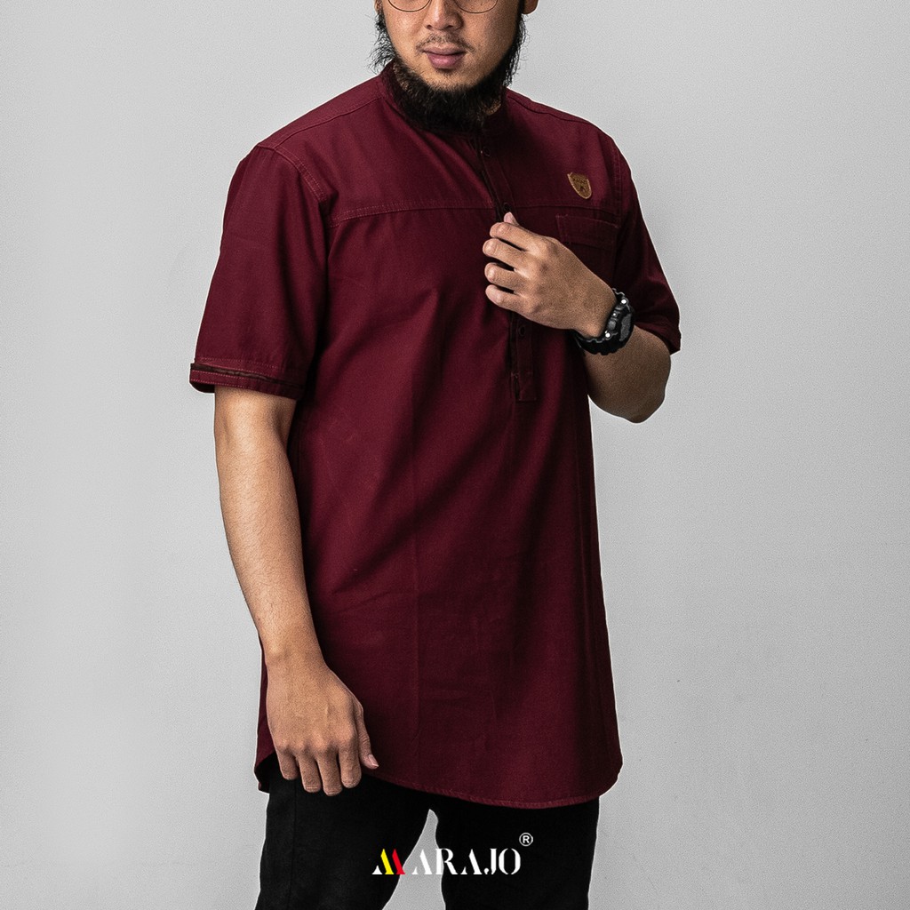 PAKAIAN MUSLIM PRIA KURTA MARAJO agam bahan cotton washing BERKUALITAS warna hitam tan maroon navy L