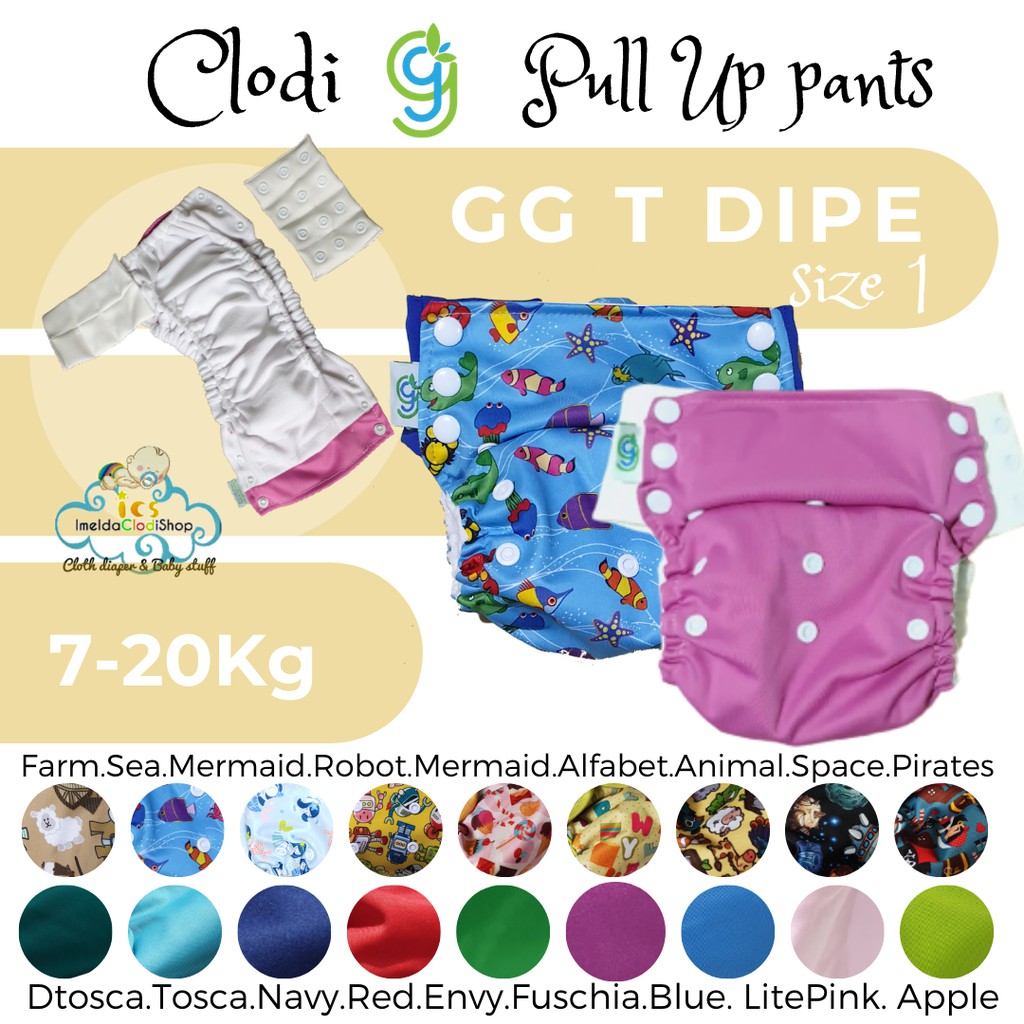 Clodi celana GG T dipe pants popok bayi polos motif set insert terjahit liner stay dry