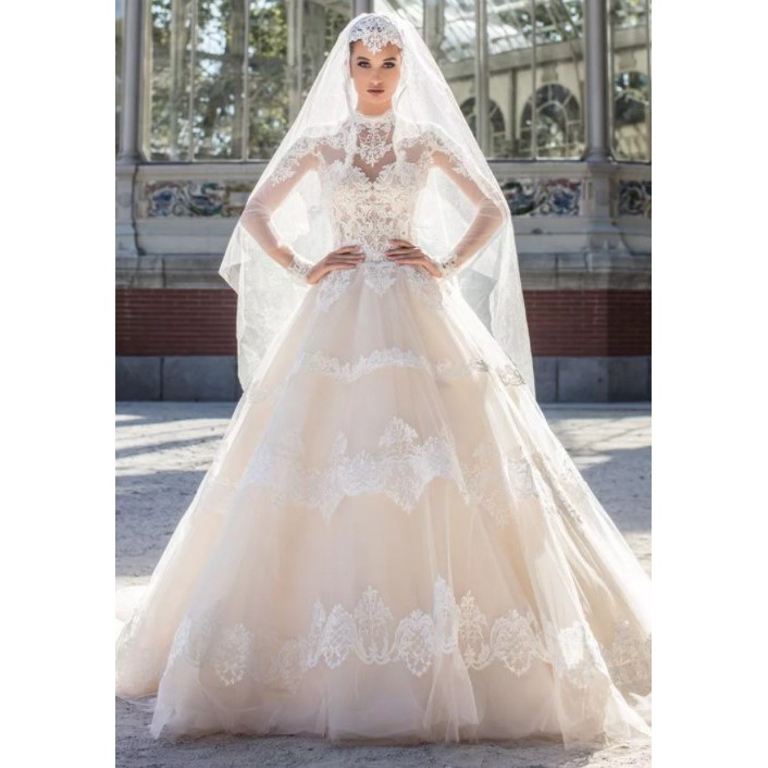 Ball Gown Lace Long Sleeve Muslim Wedding