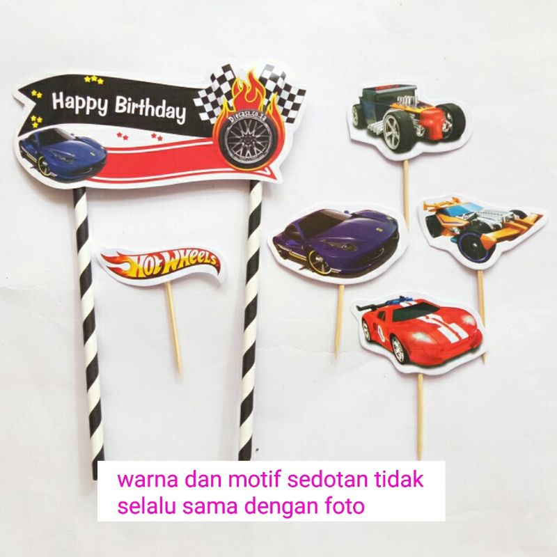 topper toper tusukan hiasan kue cake nasi tumpeng ulang tahun happy birthday karakter hotwheel hotwh