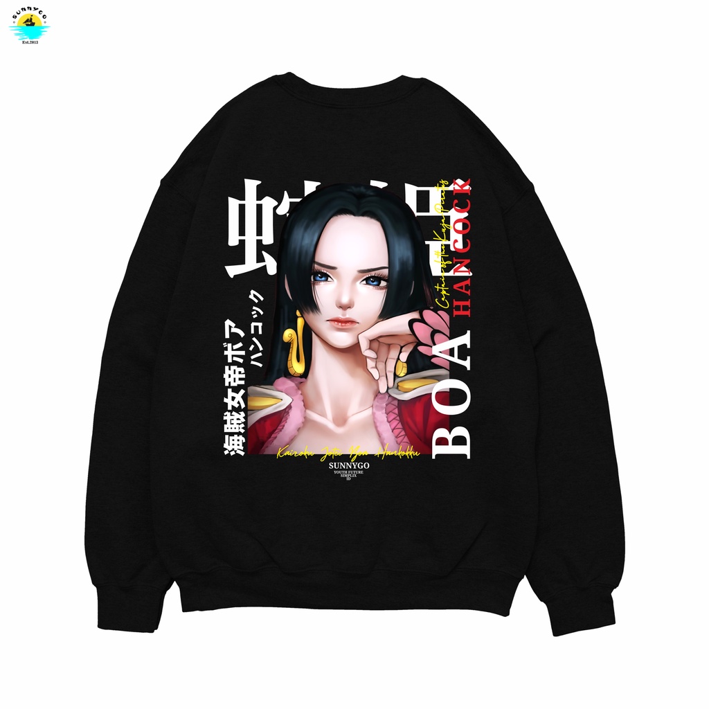 SunnyGo SWEATER CREWNECK | Sweater One Piece Boa Hancock Kuja Pirates Luffy Switer Anime Fleece Cott