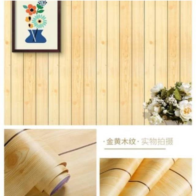 Wallpaper Sticker Dinding Motif Kayu Kuning Ukuran 10 meter x 45 cm