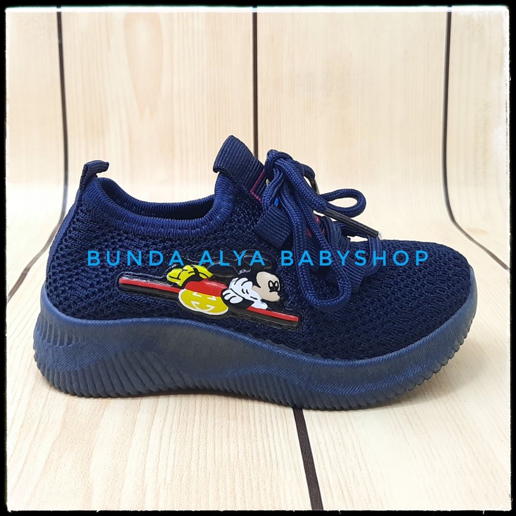 Sepatu Anak Laki Laki IMPORT Umur 2 Tahunan NAVY Elastis - Sepatu Anak Cowok Size 22 Kartun Lucu Alas Karet Anti Licin