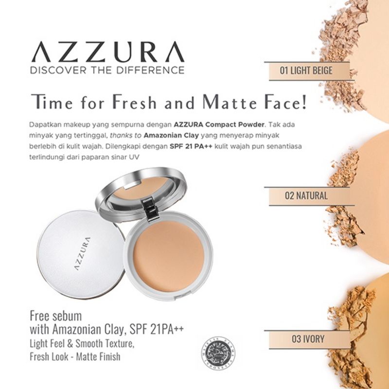 Azzura Compact Powder 14gr | Azzura Bedak Compact Padat Tempat Kaca