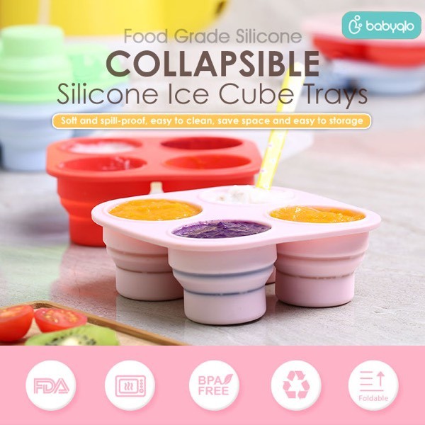 BabyQlo Collapsible Silicone Baby Food Trays Ice Cube Tray