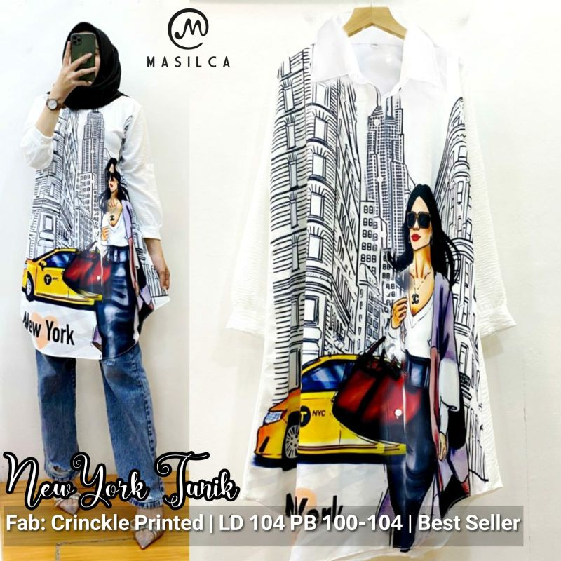 Aneka tunik tunic crinkle motif printed kekinian