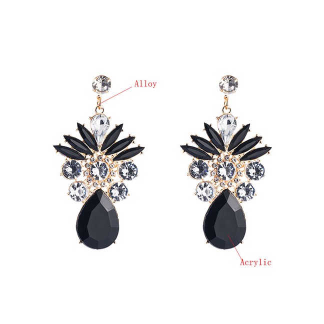 LRC Anting Tusuk Fashion Glass Diamond Alloy Drop Earrings D94368