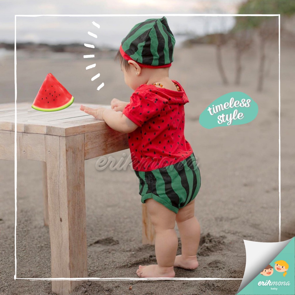 Ermon Baby - Baju Baby Laki Laki Perempuan Jumper Bayi Motif Buah Semangka Watermelon Lucu usia 0 - 12 Bulan