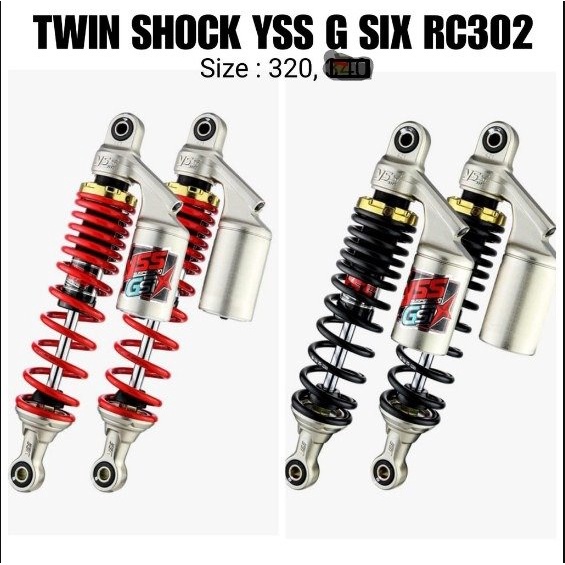 Skok Belakang Motor Merk YSS Tabung Ukuran 320 mm Tipe G Six Warna Black Red