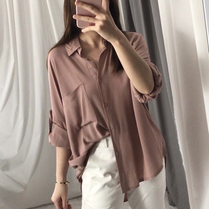 Kemeja Oversize Crinkle Airflow - Niki Top Blouse