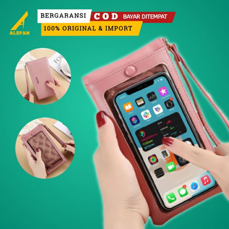 tas kecil pouch dompet touchable tempat untuk hp phone bag transparan wanita dan uang import b1
