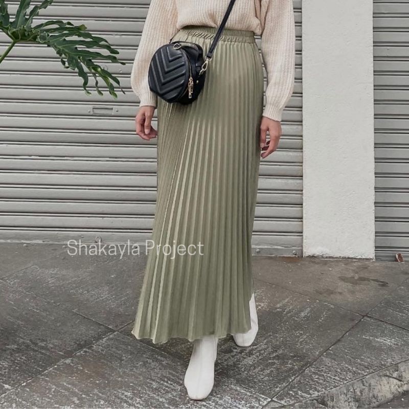 Shakayla Rok Plisket Panjang Polos Premium Hyget Panjang 90 cm