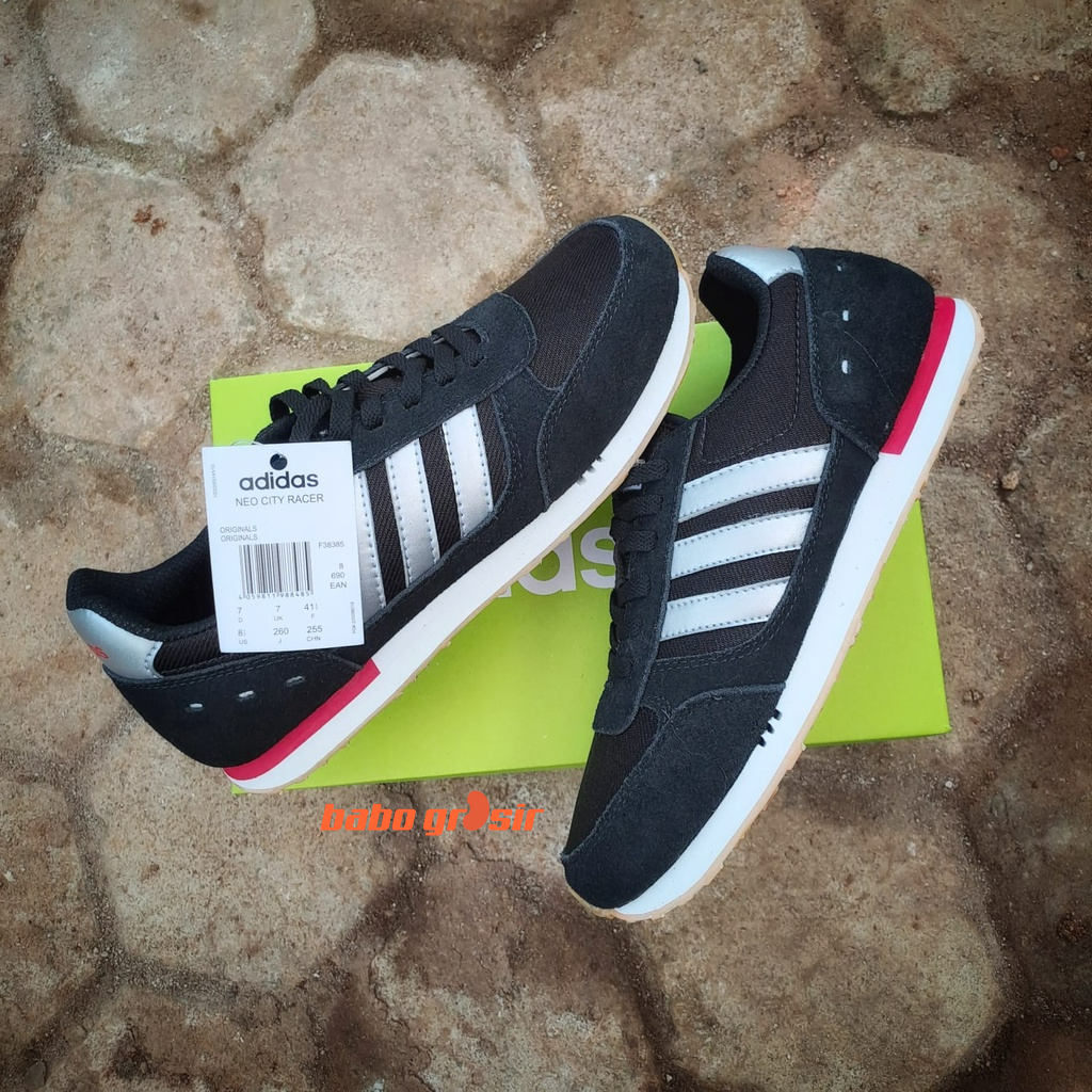 PROMO Sepatu Adidas Neo City Racer Black Silver BNIB Premium, Sepatu Sneakers Pria dan Wanita Harga Termurah