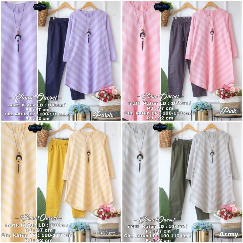 VIONA SETELAN TUNIK MOTIF GARIS LD 108 + CELANA BAGGY BY CHACHA