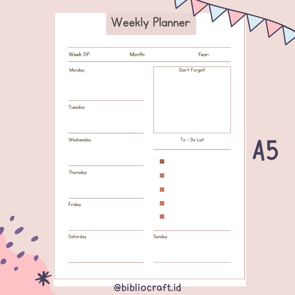

Bibliocraft Loose Leaf A5 | 20 Holes | 20 Lubang - Basic Weekly Planner 100Gsm