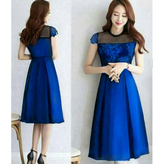 jf Ds-Dress Lala biru, tosca, merah bhn spandec balon kombi brukat + tile fit to L