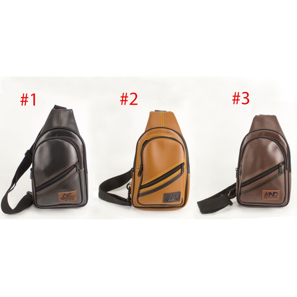 Tas Selempang Pria Kulit ND02 ZIPPER DIAGONAL Korea Fashion Leather Sling Men Leather Bag