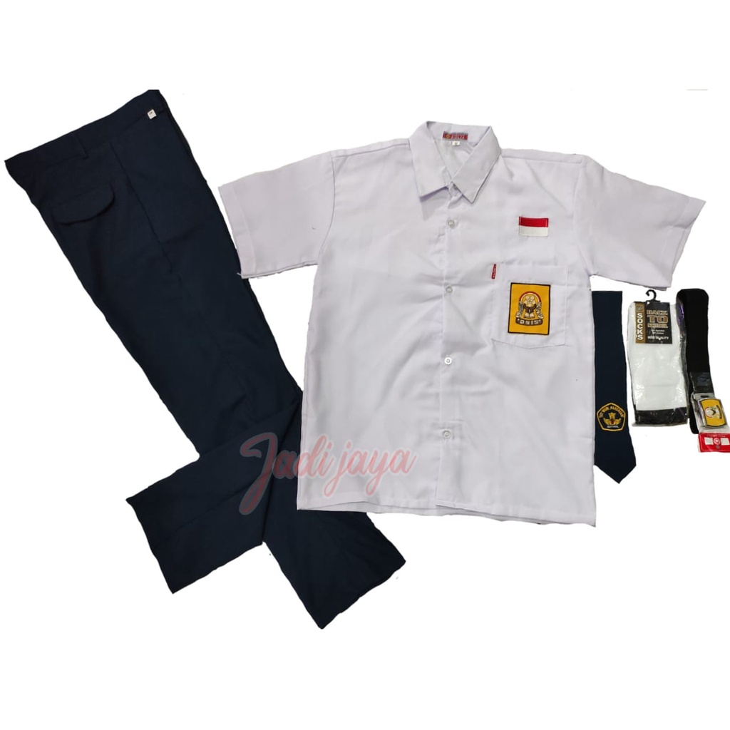 Set Seragam Biru Putih SMP Baju Pendek Celana Panjang