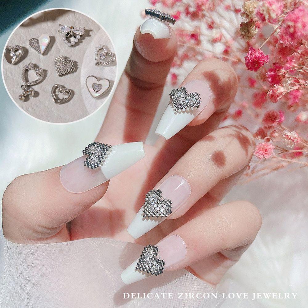 Agustina Cinta Hati Nail Art Perhiasan Mewah Zirkon Mutiara Smiley Gaya Jepang Busur Nail Art Berlian