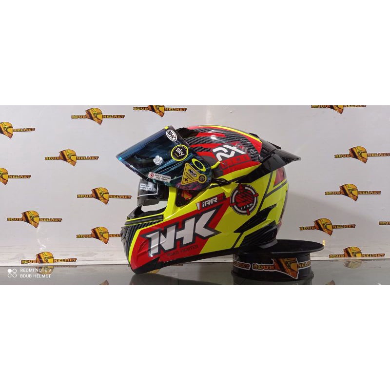 Helm Nhk full face RX9 paket ganteng motif racer x orange flouricent visor flat iridium-Racer YELOW/blue