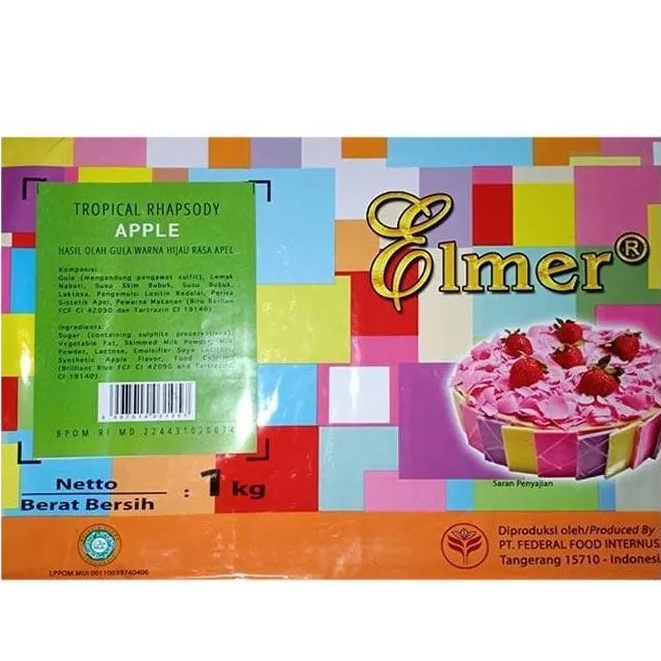 

[1batang] Elmer Apple 165gr (dari kemasan 1kg) Cokelat Batangan Warna Hijau Rasa Apel