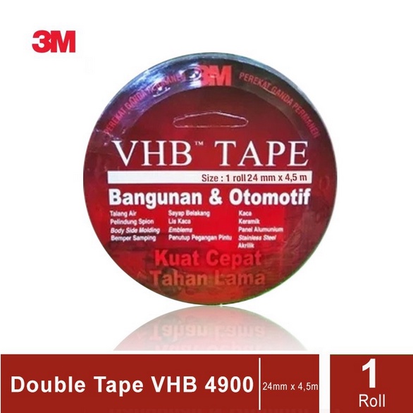 

3M VHB Double Tape Automotive tebal 1.1 mm size 24mm x 4.5m - 1 Pcs - Merah