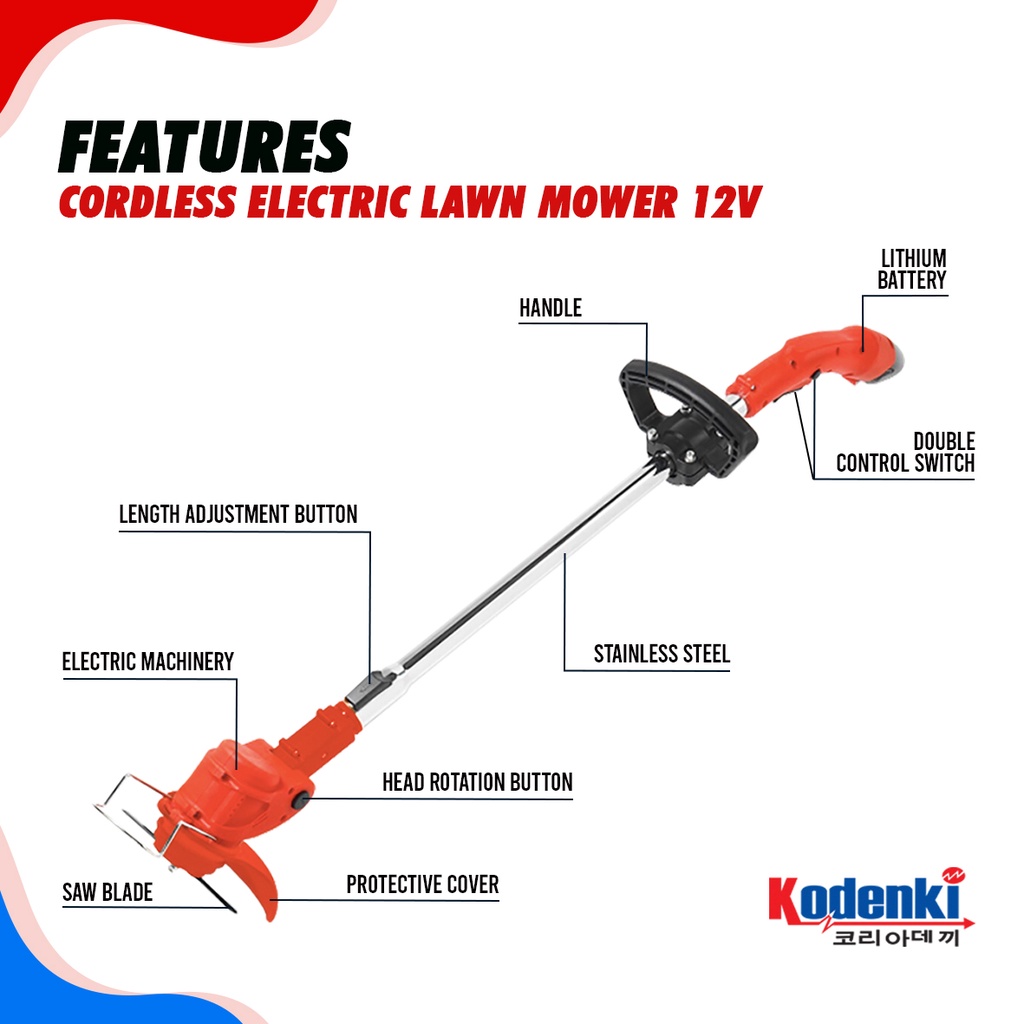 KODENKI CLM101 Mesin Potong Rumput 12V Cordless Baterai Trimmer Grass Cutter Lawn Mower