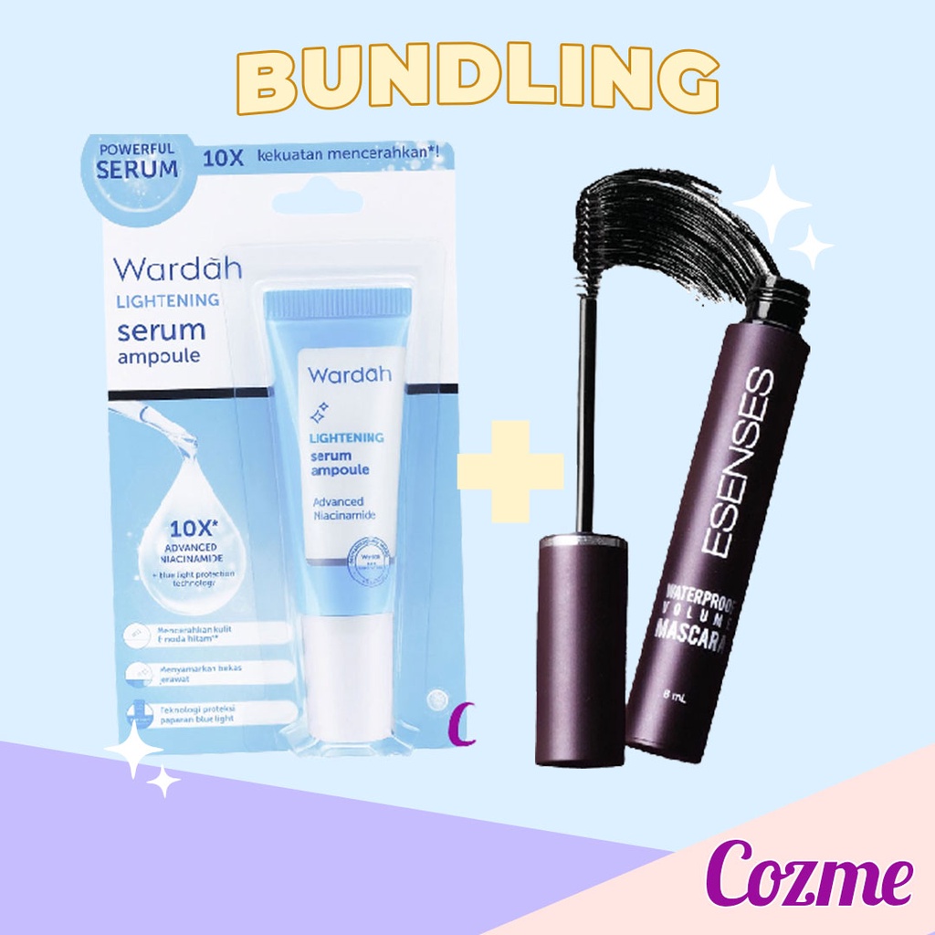 BUNDLE Esenses Waterproof Volume Mascara dan WARDAH Lightening Serum Ampoule Niacinamide