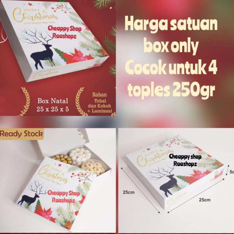 DEER WHITE BOX NATAL 25X25 BOX NATAL 4 TOPLES 250GR DUS NATAL KOTAK NATAL KUKER BOX HAMPERS NATAL