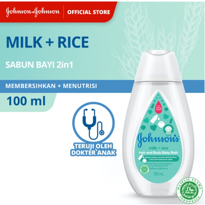 Johnson's Baby Milk + Rice Hair and Body Baby Bath botol 100ml