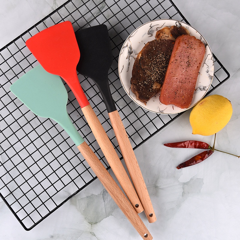 Spatula Silikon Gagang Kayu Sodet Silikon Sutil Silikon Tahan Panas