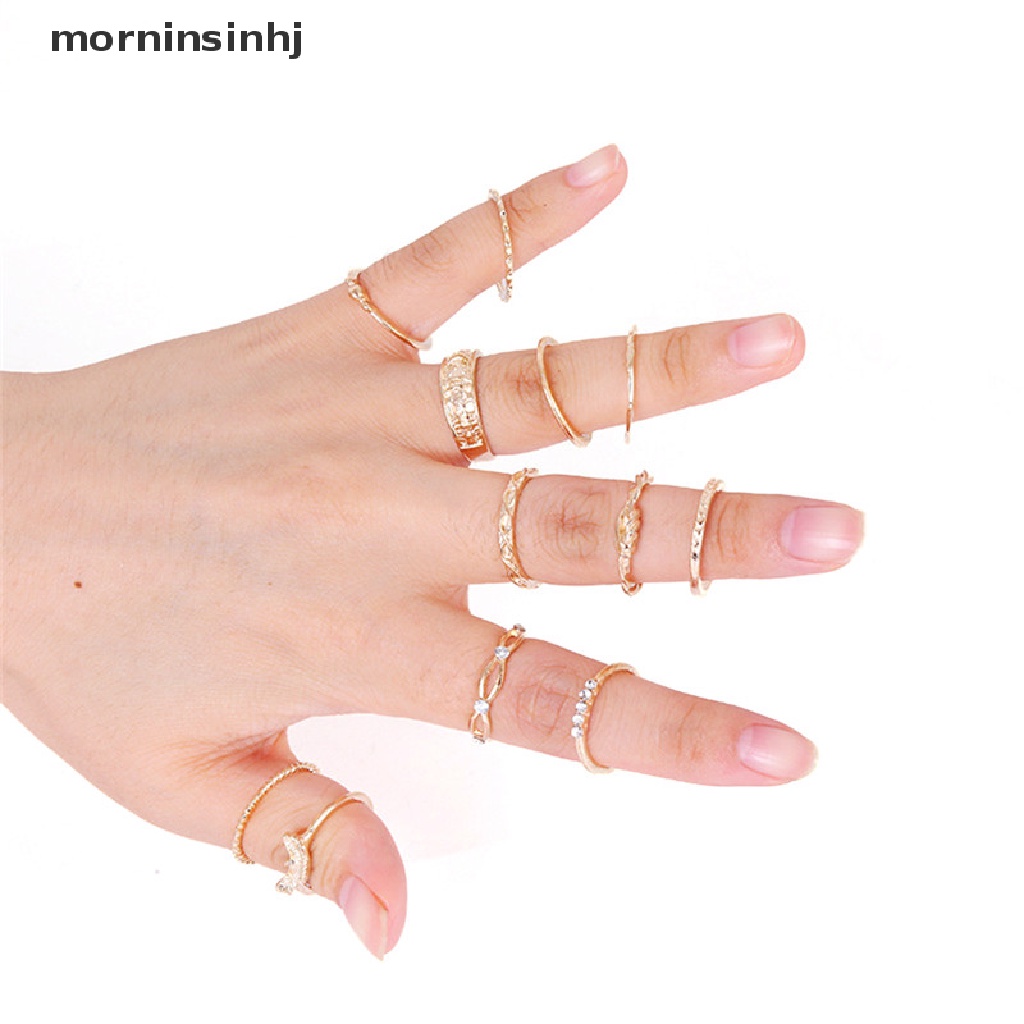 Mornin 12pcs / Set Cincin Buku Jari Aneka Bentuk Warna Gold Gaya Vintage Punk Untuk Wanita