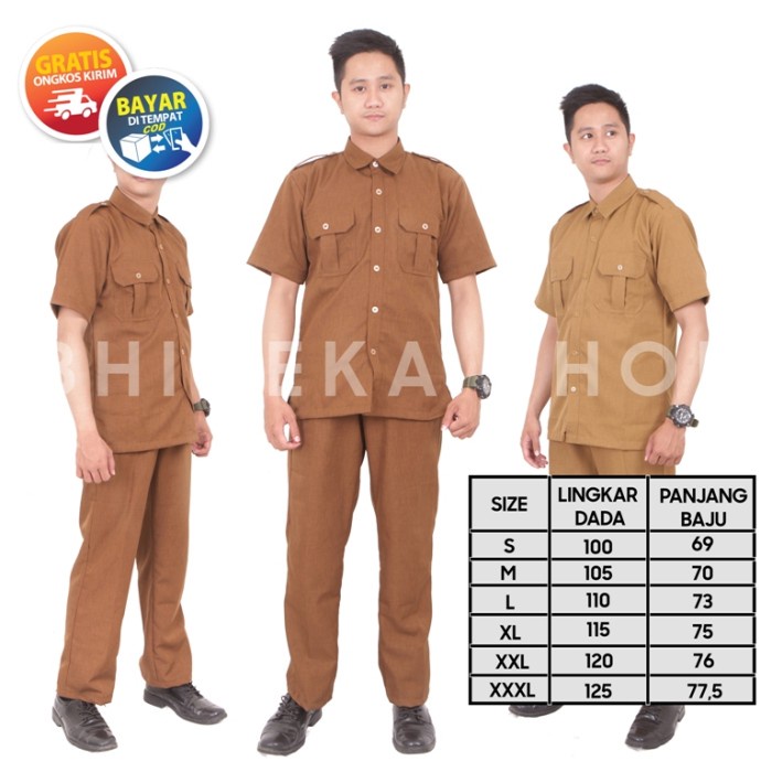 Seragam PNS Pemda Pemkot Pemkab Baju dinas Aparatur Pemerintahan - Khaki Tua, S