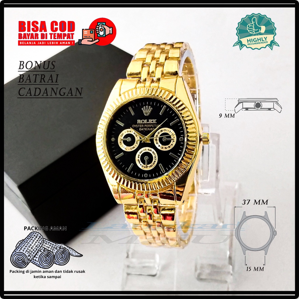 Jam Tangan Pria dan Wanita Rantai Warna Emas Jam Casual Cewek Cowok Full Gold Fashion Analog Jam Tan