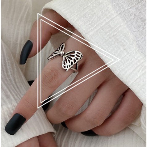 Cincin Jari Telunjuk Model Terbuka Desain Bulu Butterfly Gaya Retro Untuk Wanita