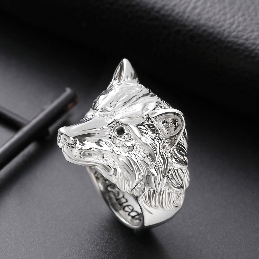 Cincin Desain Serigala Mitologi Viking Warrior Bahan Stainless Steel Gaya Nordic Untuk Pria