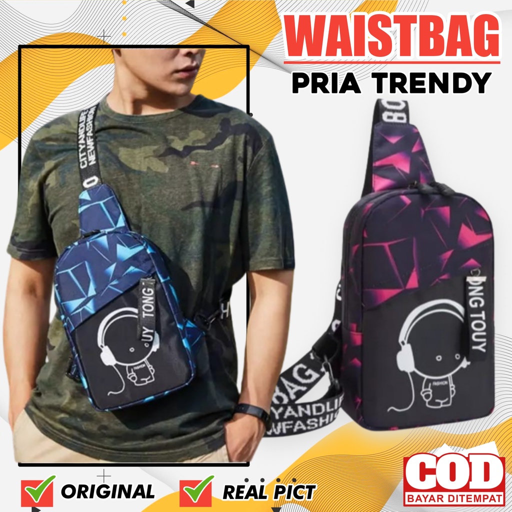 Tas Pria Anak Muda Terbaru Original Model Selempang Bahan Kanvas Premium Awet Fashion Kekinian WB021