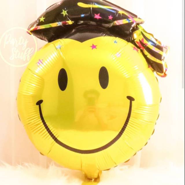 Balon Smiley Graduation ( Jual balon huruf angka helium gas alat dekorasi Jakarta )