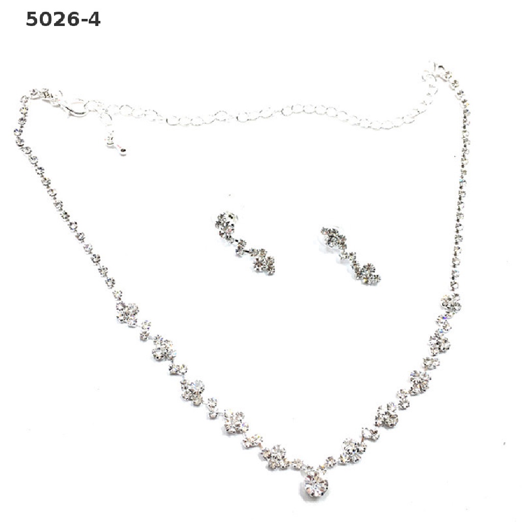 5026-4 Silver Bridesmaid Crystal Necklace Earrings Set Wedding Bridal Jewelry Jewellery 5026-4