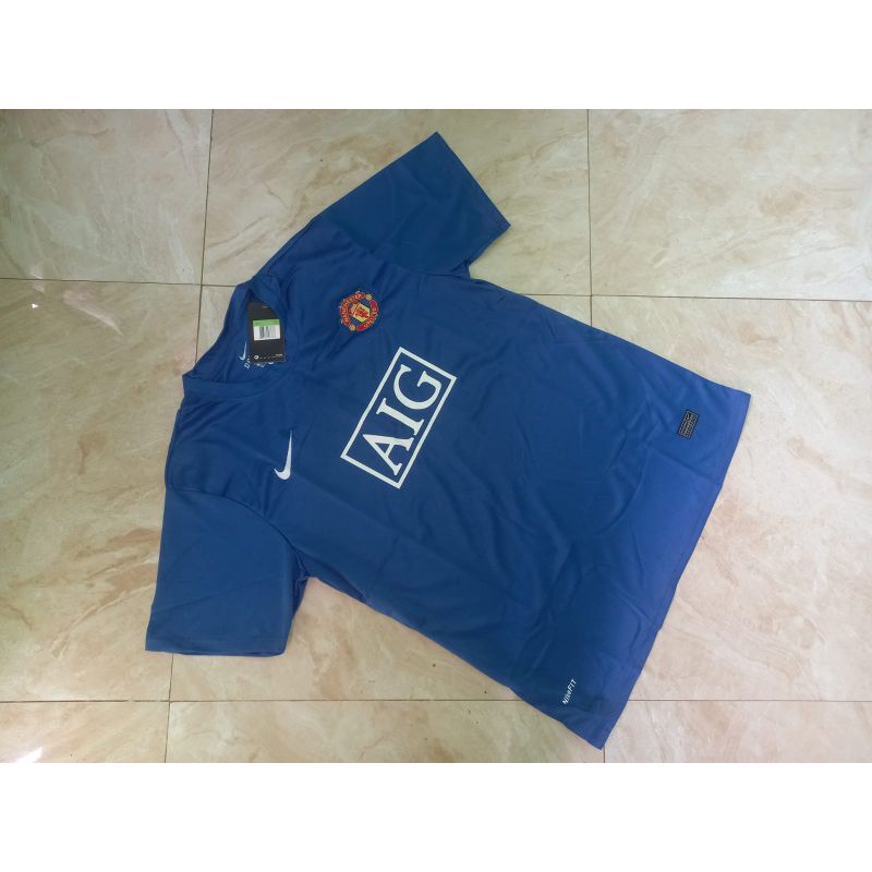 Jersey Bola MANCHESTER UNITED Retro MU Retro Away Blue Biru AIG 2008 Grade Ori Official