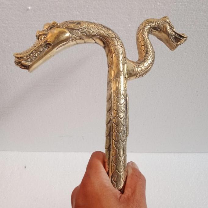 ((((()paling dicari] Pusaka Tongkat Teken Kepala Naga Dua Kuningan antik unik