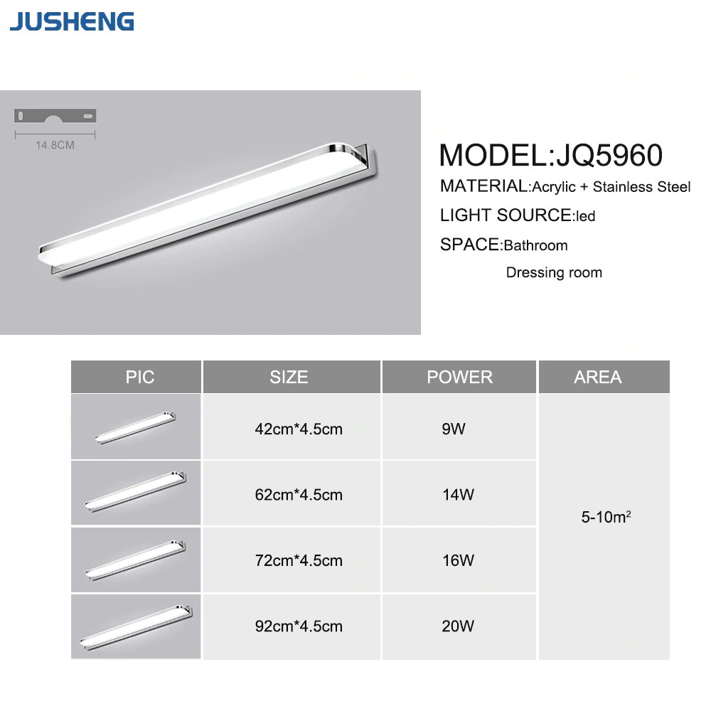 Lampu Cermin LED Modern Linear Wall Cool White 14W 62 cm